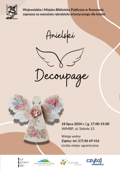 Grafika promująca warsztaty Anielski Decoupage